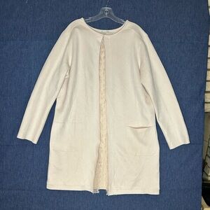 Light Pink Lace-Trim Open Suede Cardigan